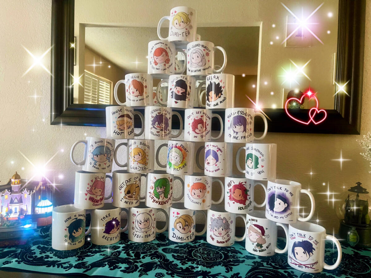 Mugs: $15 for premade, $25 for custom